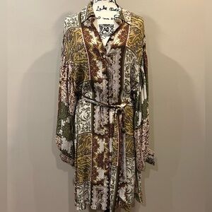 Talisman Annabelle Paisley Gardens Patchwork Print Button Front Tie Waist Dress